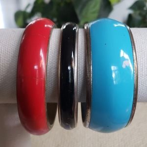 VINTAGE Colorful Bangle Bracelets-- Turquoise Red Black Stackable Mixed Metal